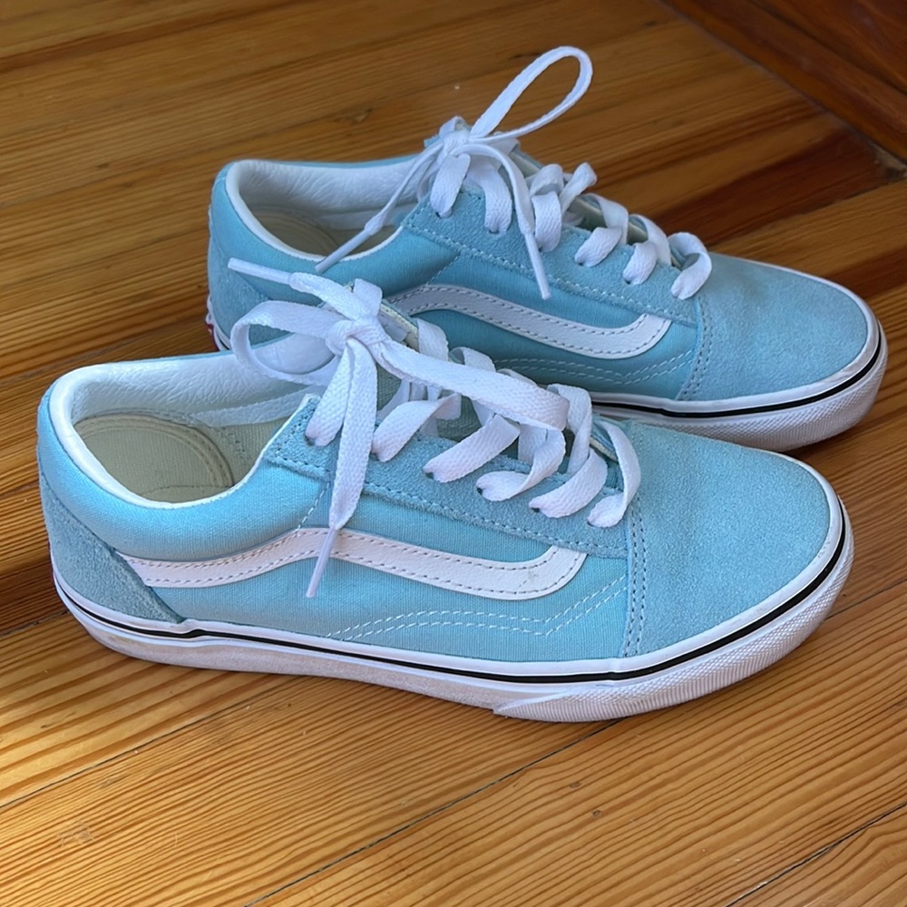 Baby blue Vans, kids size 3.0, worn once, excellent condition.